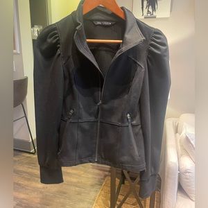 Zara black puff sleeve workout jacket